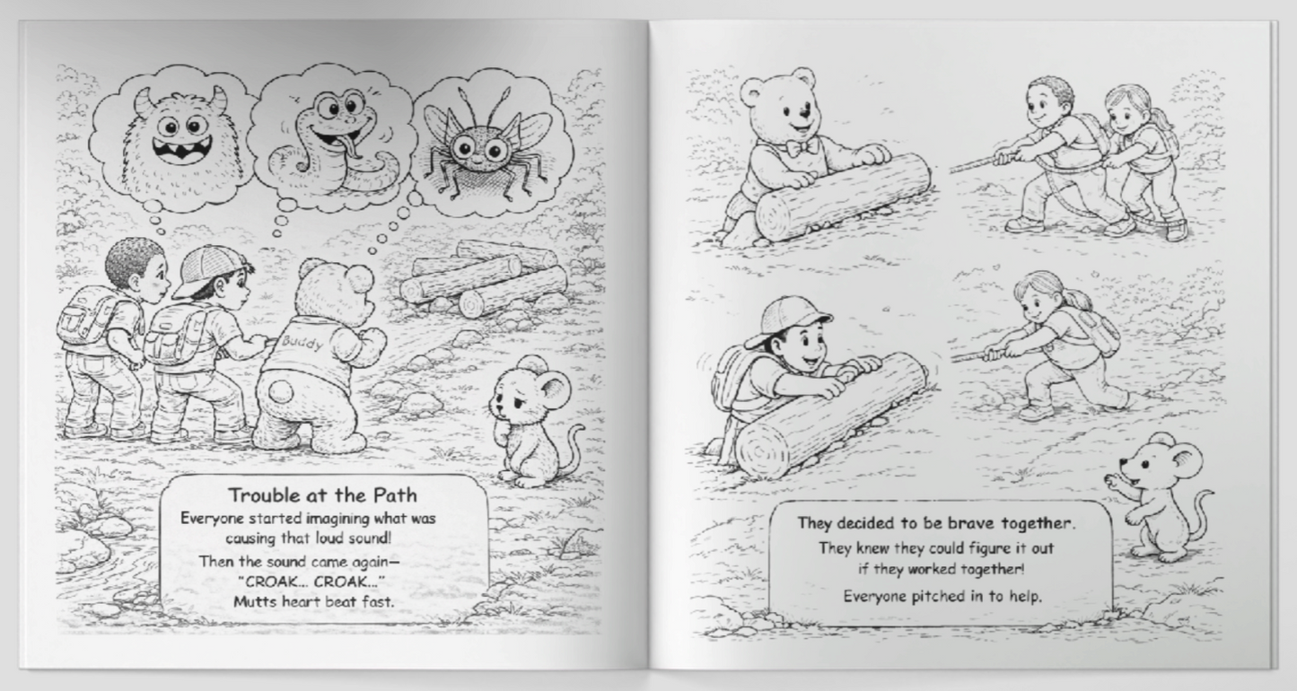 Buddy the Brave Bear Bravery - Two Books with 24 Colored Pencils (for kids ages 3 - 8)