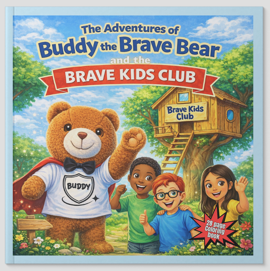 Buddy the Brave Bear Bravery - Two Books with 24 Colored Pencils (for kids ages 3 - 8)