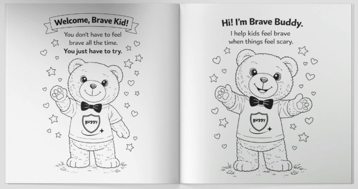 Buddy the Brave Bear Bravery - Two Books with 24 Colored Pencils (for kids ages 3 - 8)
