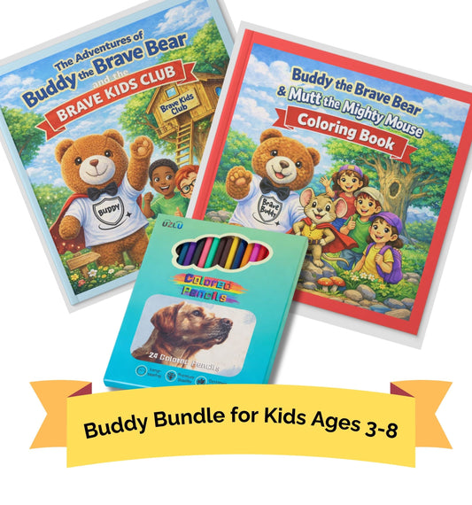 Buddy the Brave Bear Bravery - Two Books with 24 Colored Pencils (for kids ages 3 - 8)